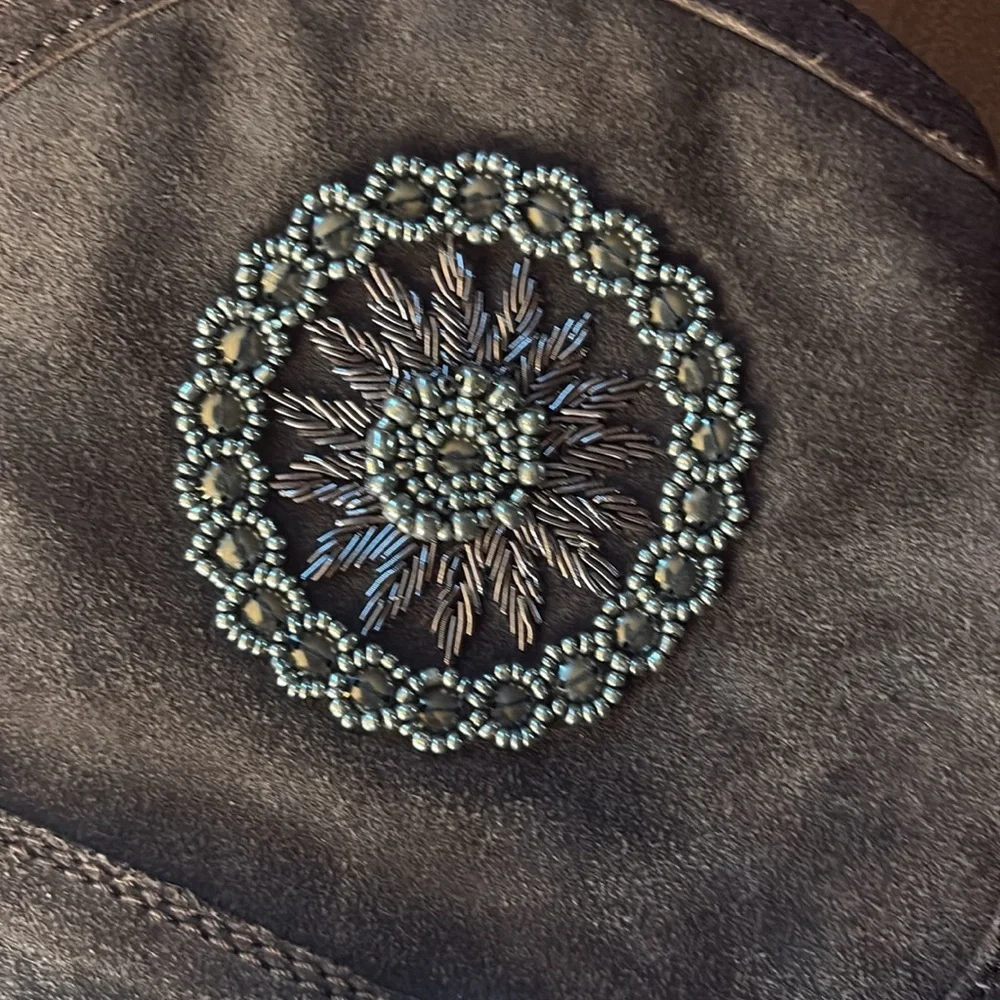 J Renee Embroidered Brown Suede Ankle Boots/ Size 10 - Picture 2 of 9